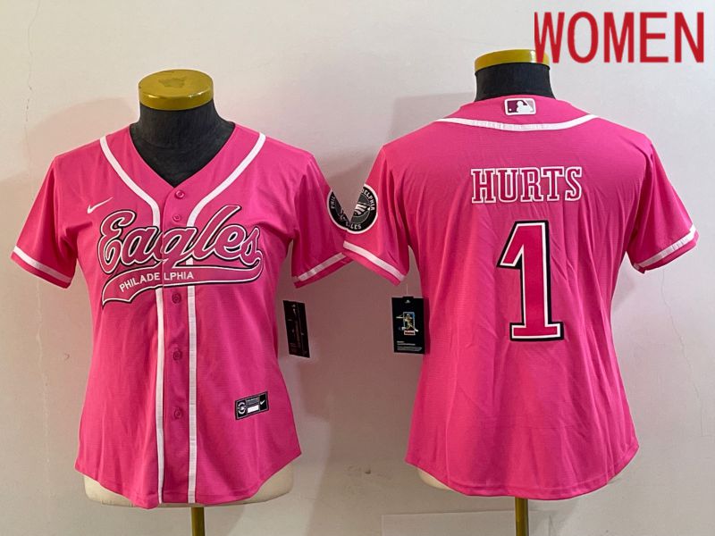 Women Philadelphia Eagles #1 Hurts Pink Nike 2023 Co Branding Game NFL Jersey style 1->new orleans saints->NFL Jersey